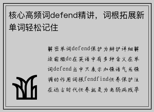 核心高频词defend精讲，词根拓展新单词轻松记住