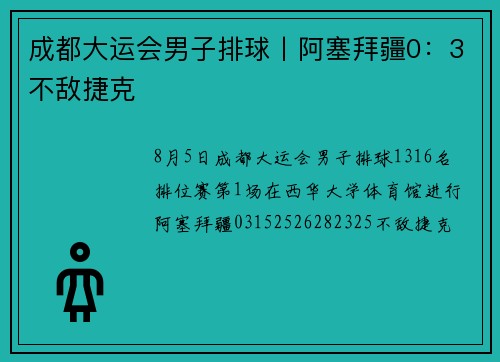 成都大运会男子排球丨阿塞拜疆0：3不敌捷克